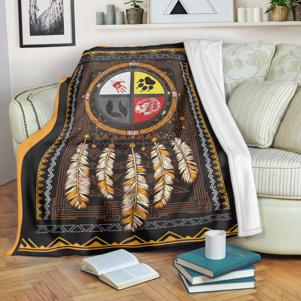 Four Directions Medicine Wheel Blanket - Native American Dreamcatcher Design