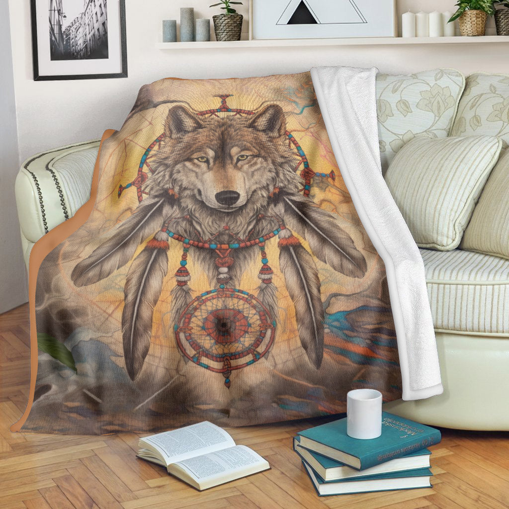 Wolf Dreamcatcher Spirit Blanket - Native-Inspired Tribal Design