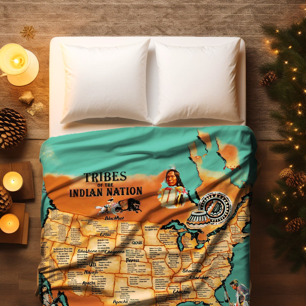 Tribes of the Indian Nation Map Blanket - Native American Heritage Throw
