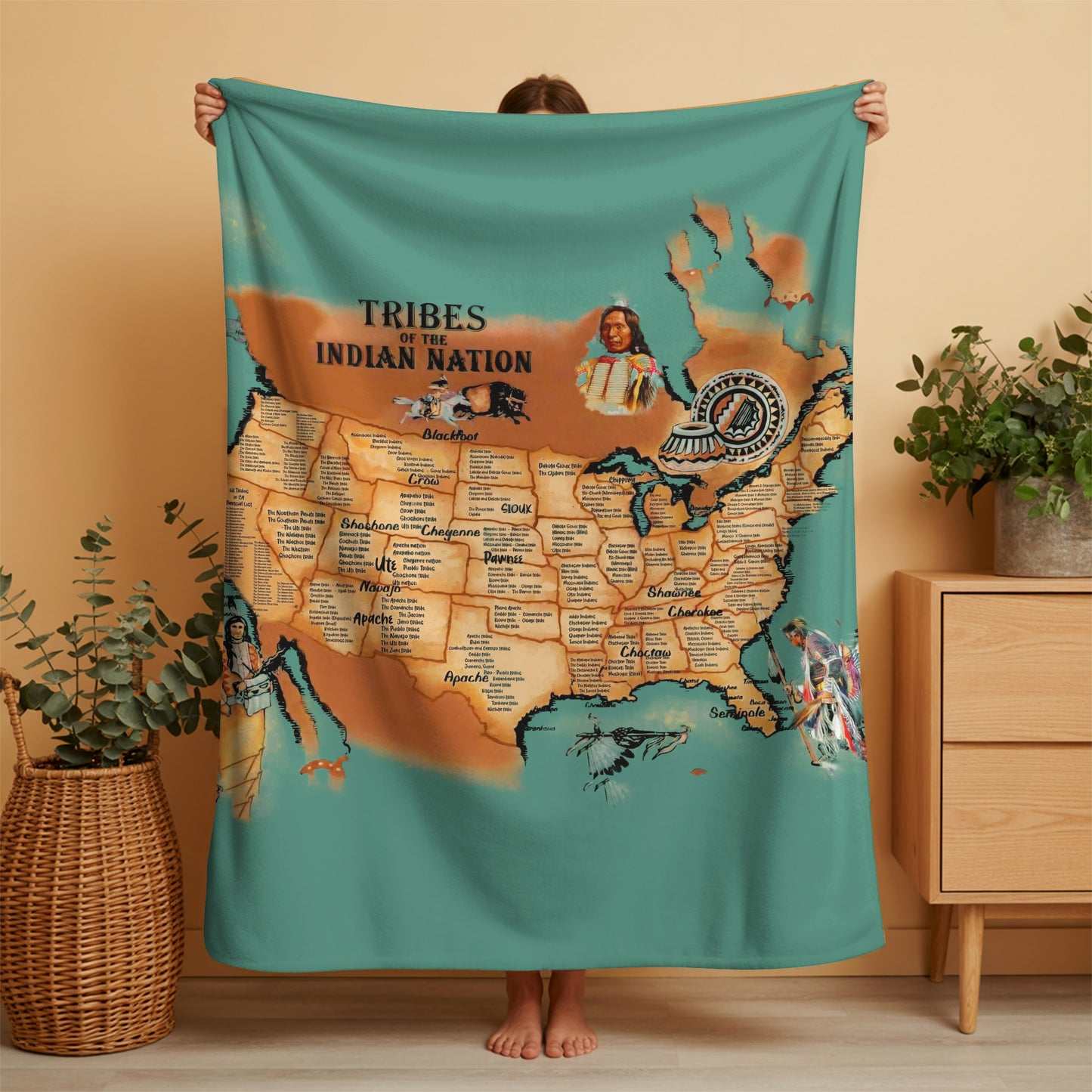 Tribes of the Indian Nation Map Blanket - Native American Heritage Throw