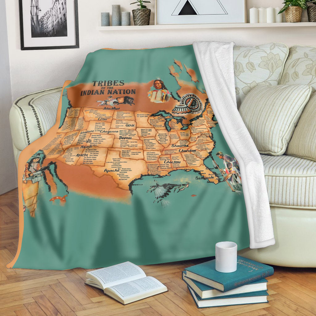 Tribes of the Indian Nation Map Blanket - Native American Heritage Throw
