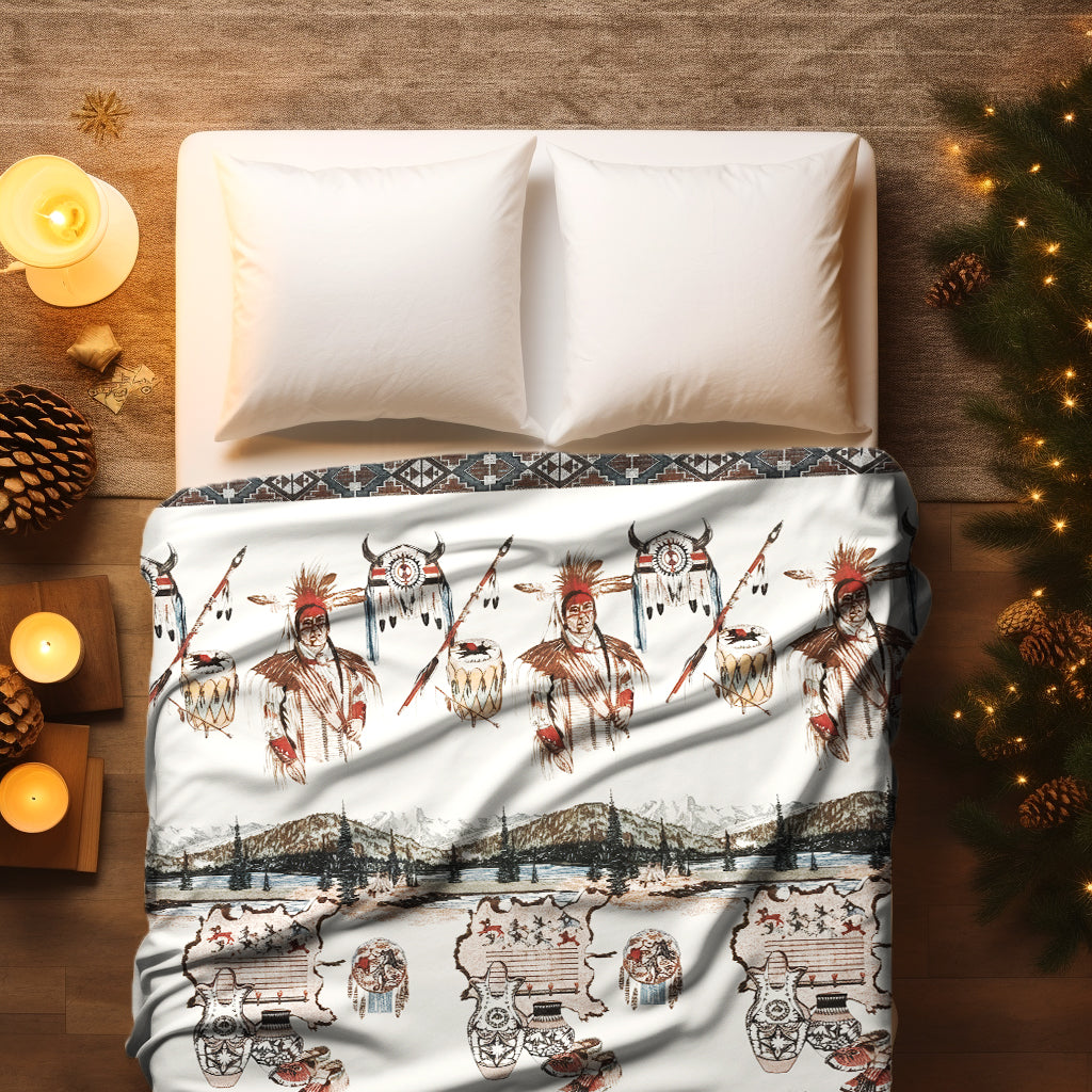 Native American Vintage Spirit Blanket - Tribal Chief & Cultural Symbols Throw
