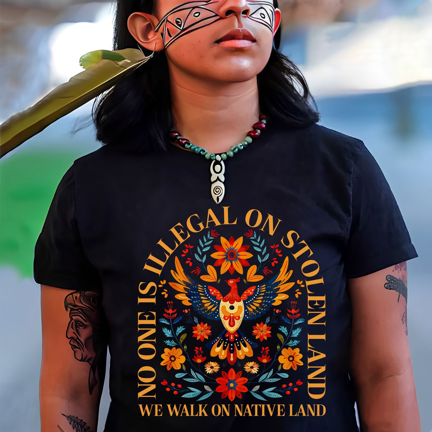 No One Is Illegal On Stolen Land - We Walk On Native Land Eagle Design Unisex T-Shirt/T-Shirt V-Neck/Hoodie/Sweatshirt