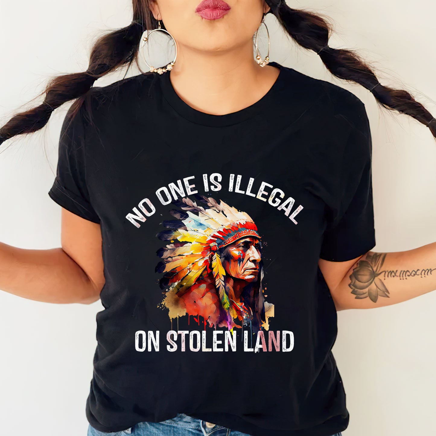 Chief Spirit No One Is Illegal on Stolen Land Unisex T-Shirt/T-Shirt V-Neck/Hoodie/Sweatshirt