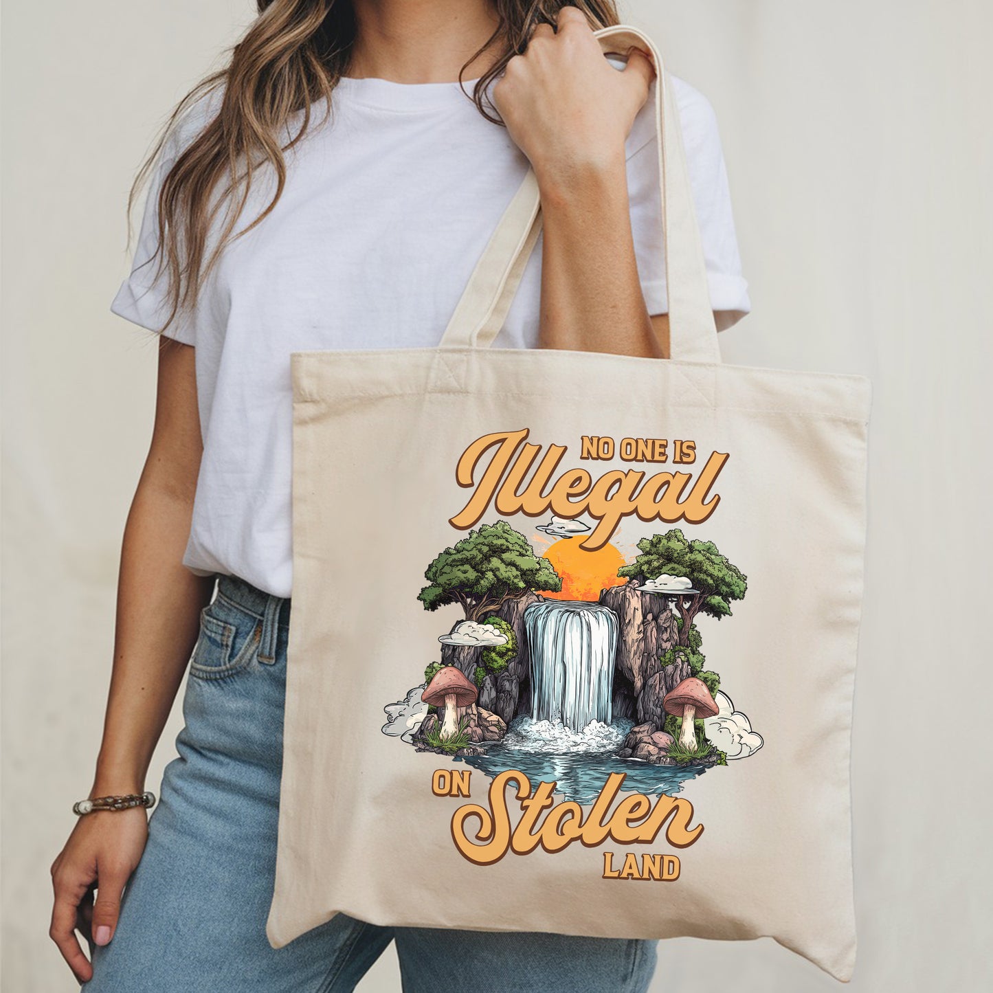 NO ONE IS ILLEGAL ON STOLEN LAND. WE WALK ON NATIVE LAND - Tote Bag S21