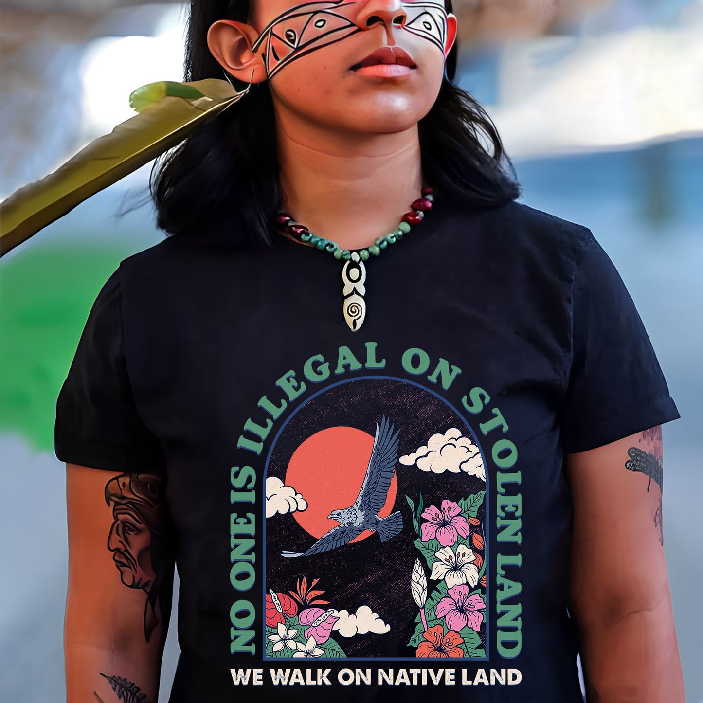 NO ONE IS ILLEGAL ON STOLEN LAND. WE WALK ON NATIVE LAND 19 - One sides - Unisex T-Shirt/T-Shirt V-Neck/Hoodie/Sweatshirt