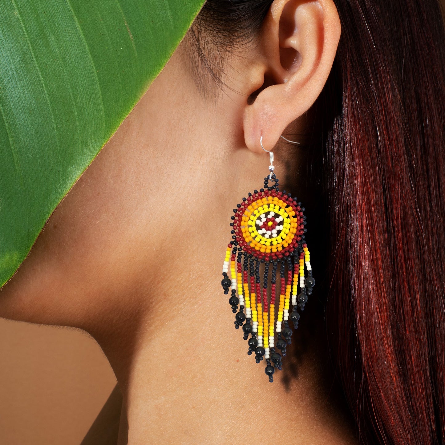 Black Medallion Beaded Handmade Earrings For Women