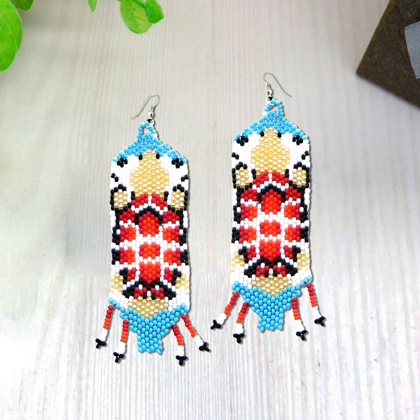 Turtle Red Turquoise Beaded Handmade Earrings For Women