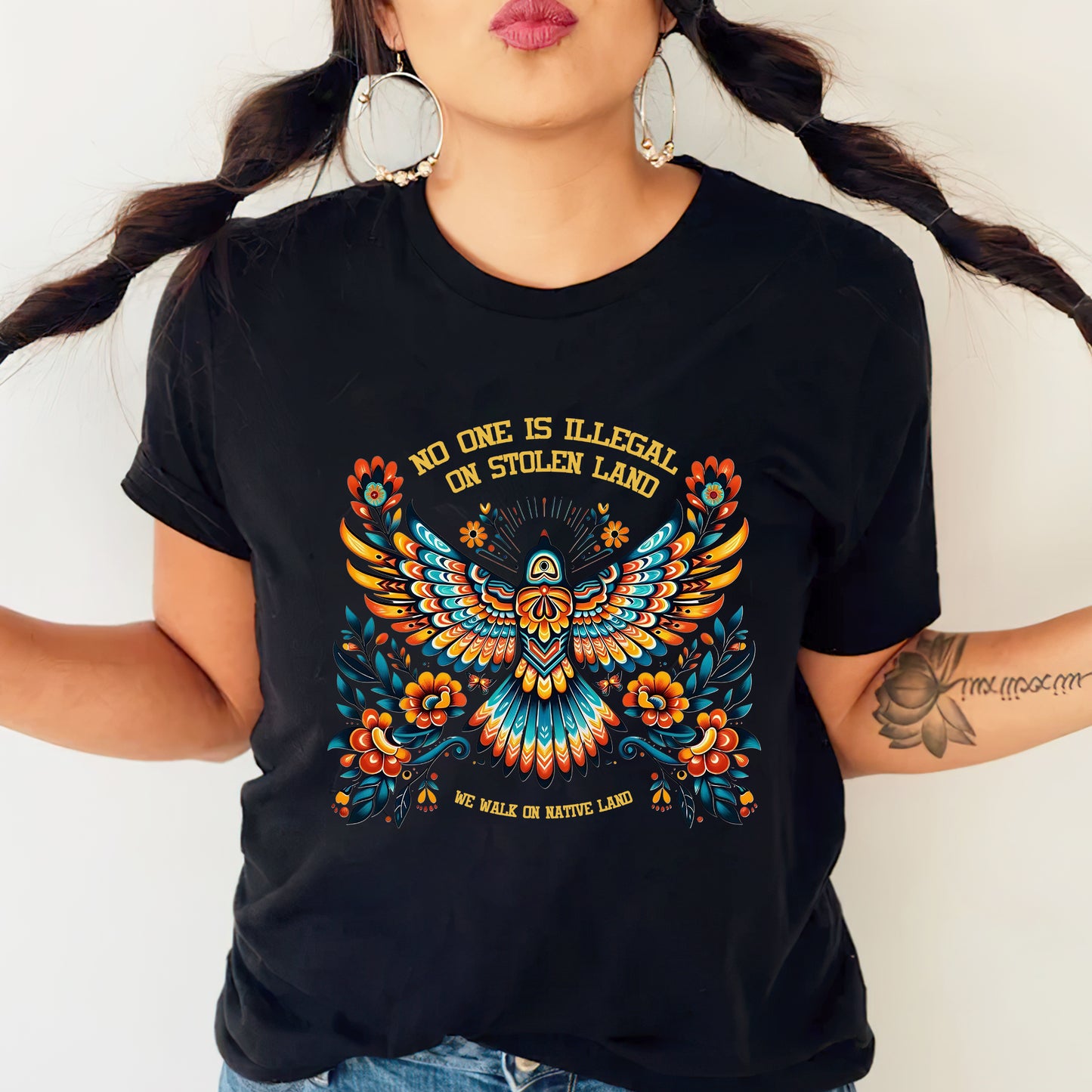 No One Is Illegal On Stolen Land Colorful Eagle Unisex T-Shirt/T-Shirt V-Neck/Hoodie/Sweatshirt