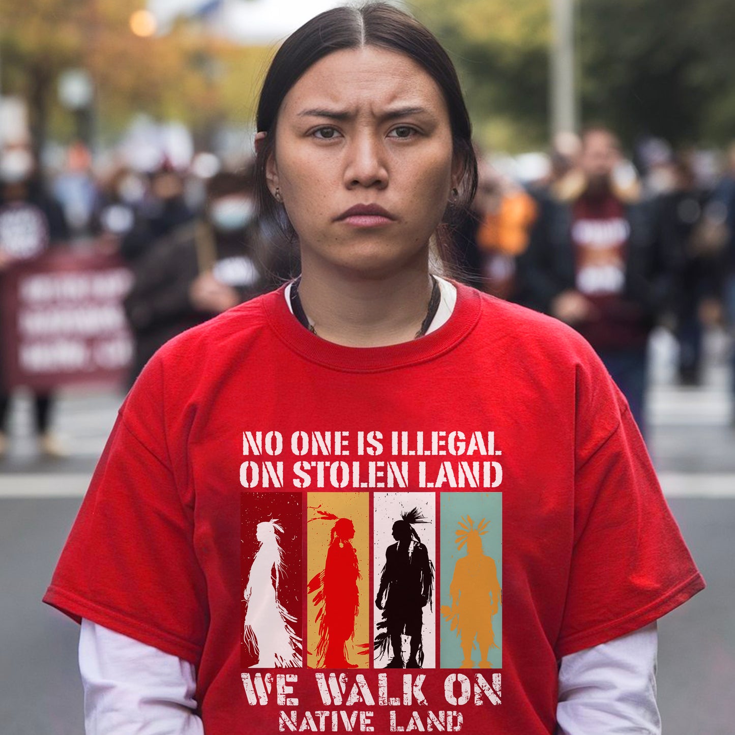 No One Is Illegal On Stolen Land. We Walk On Native Land Style 9 - One Side Unisex T-Shirt/T-Shirt V-Neck/Hoodie/Sweatshirt