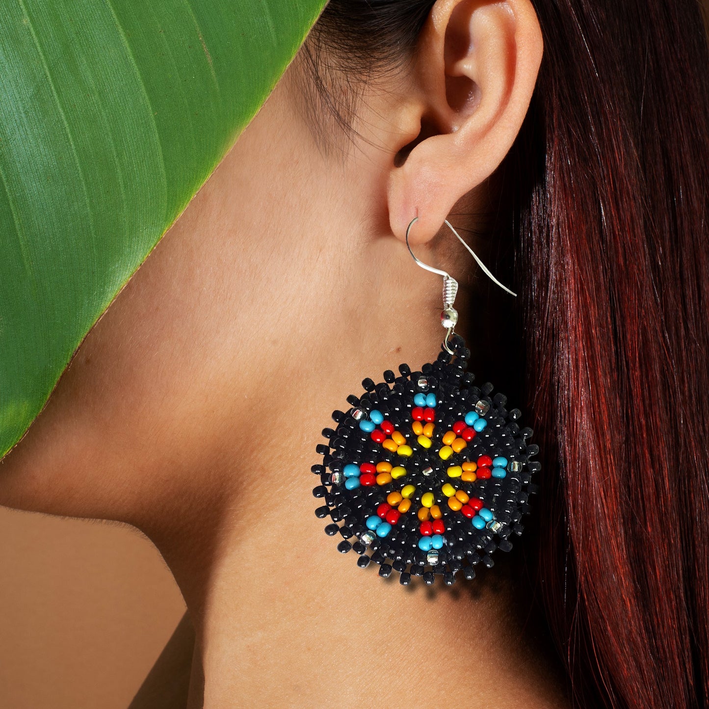 Cute Round Black Beaded Handmade Earrings For Women