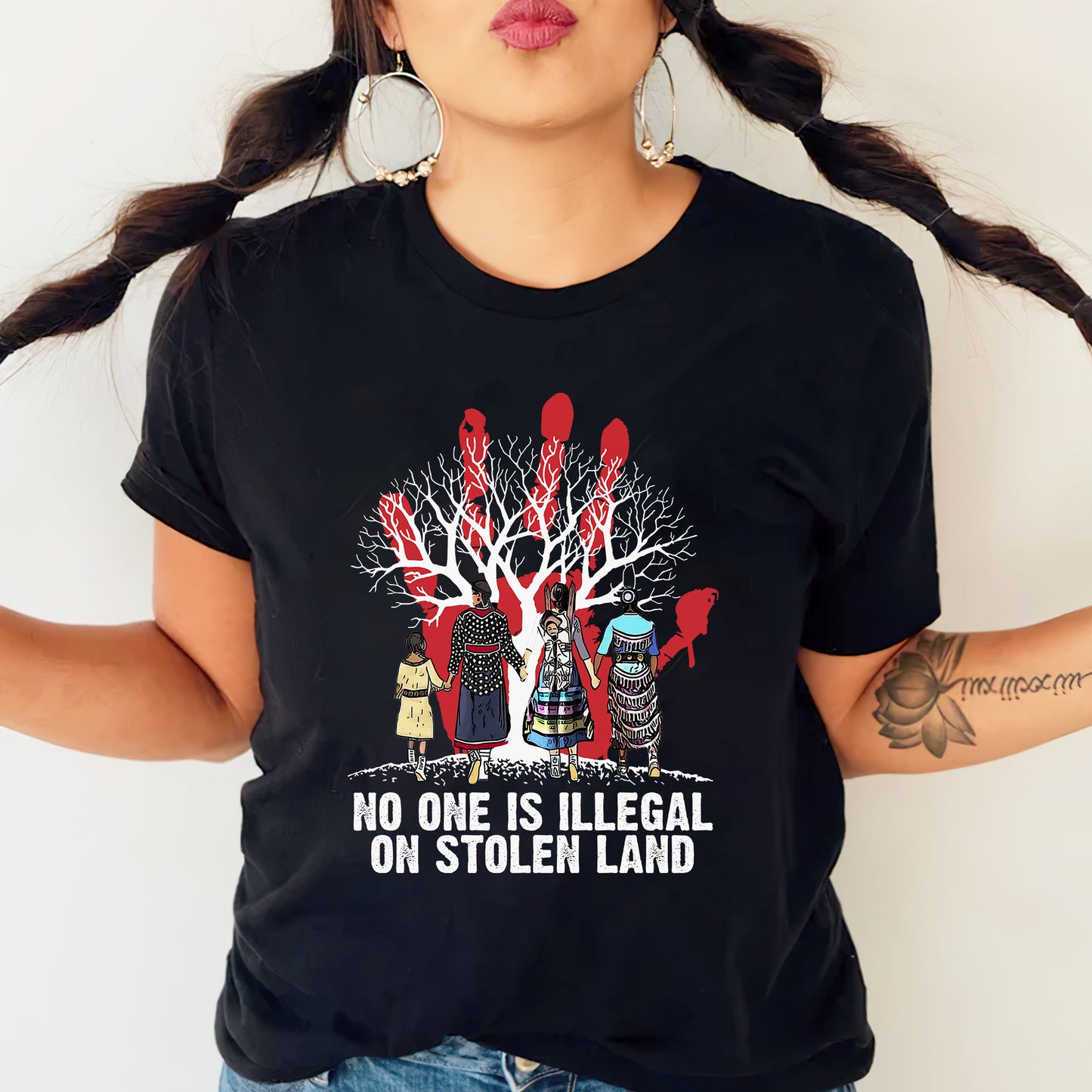 Red Handprint Awareness - No One Is Illegal on Stolen Land Unisex T-Shirt/T-Shirt V-Neck/Hoodie/Sweatshirt