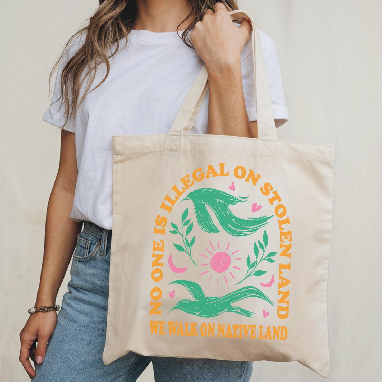 NO ONE IS ILLEGAL ON STOLEN LAND. WE WALK ON NATIVE LAND - Tote Bag S17