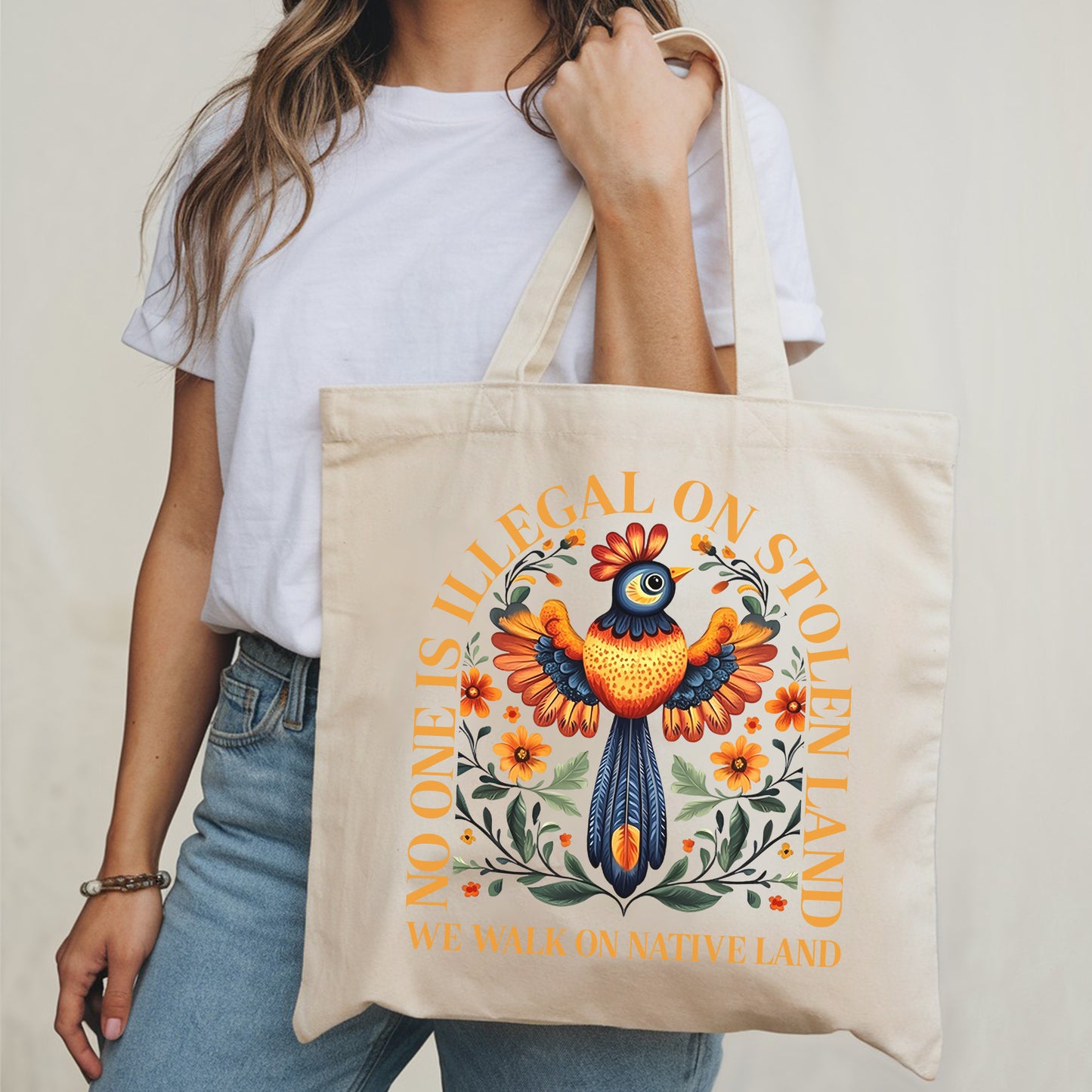 NO ONE IS ILLEGAL ON STOLEN LAND. WE WALK ON NATIVE LAND - Tote Bag