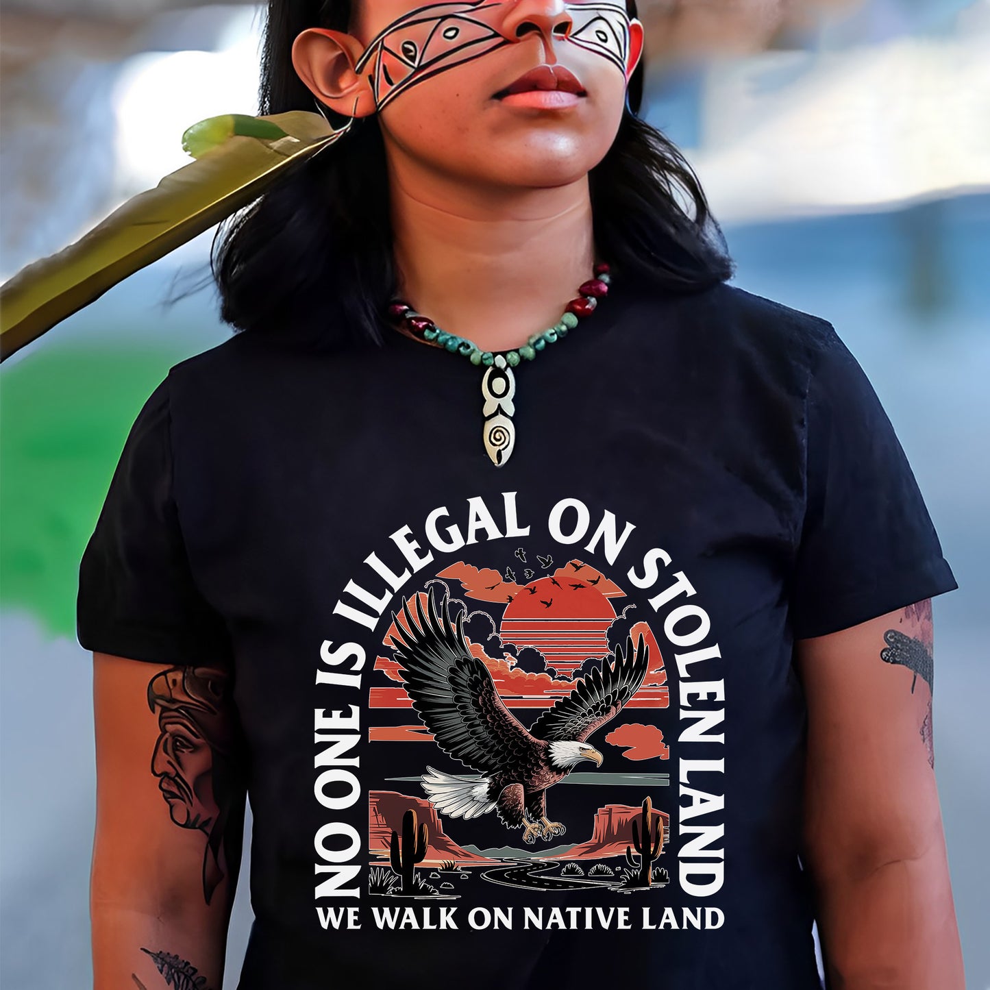 NO ONE IS ILLEGAL ON STOLEN LAND. WE WALK ON NATIVE LAND 20 - One sides - Unisex T-Shirt/T-Shirt V-Neck/Hoodie/Sweatshirt