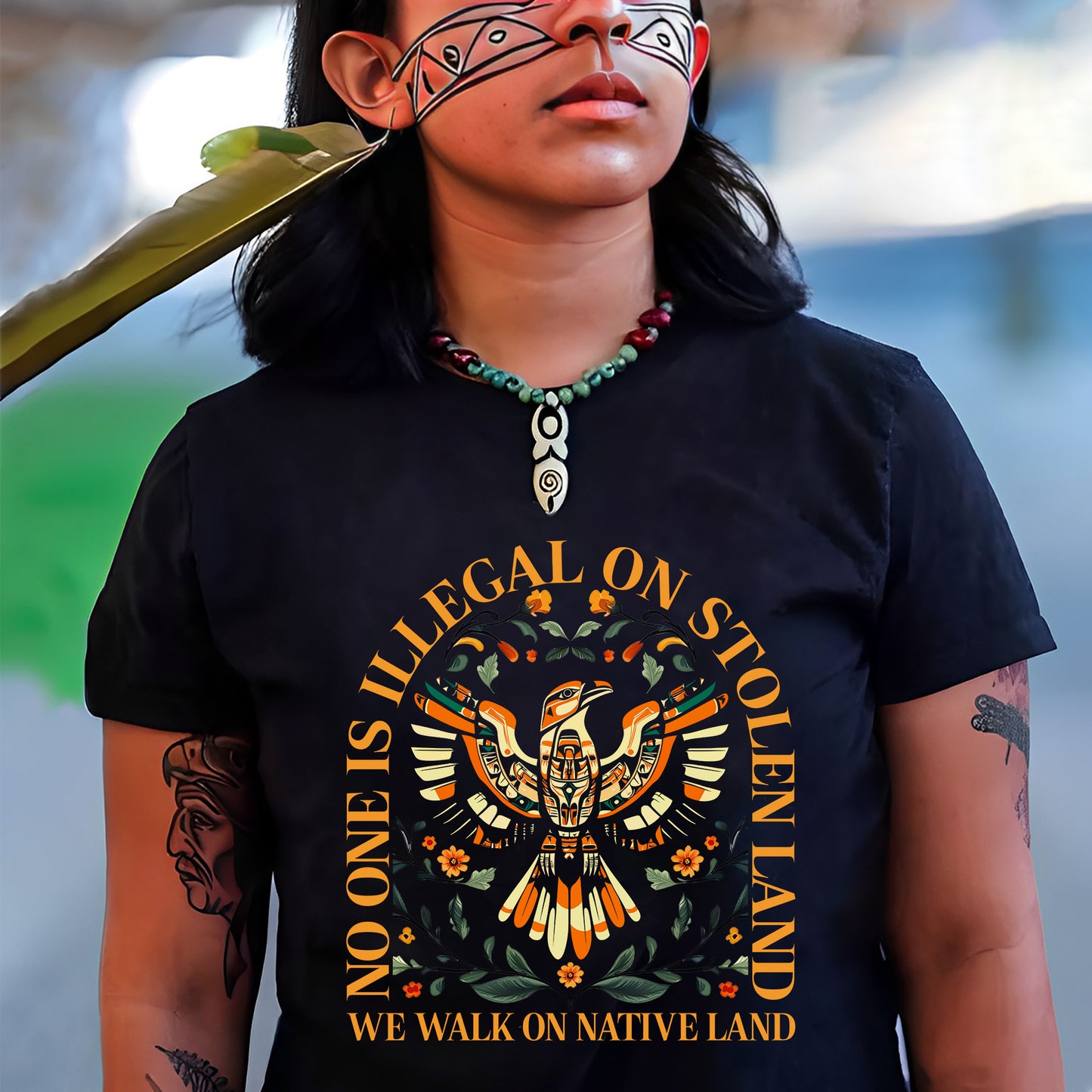 NO ONE IS ILLEGAL ON STOLEN LAND. WE WALK ON NATIVE LAND 23 - One sides - Unisex T-Shirt/T-Shirt V-Neck/Hoodie/Sweatshirt