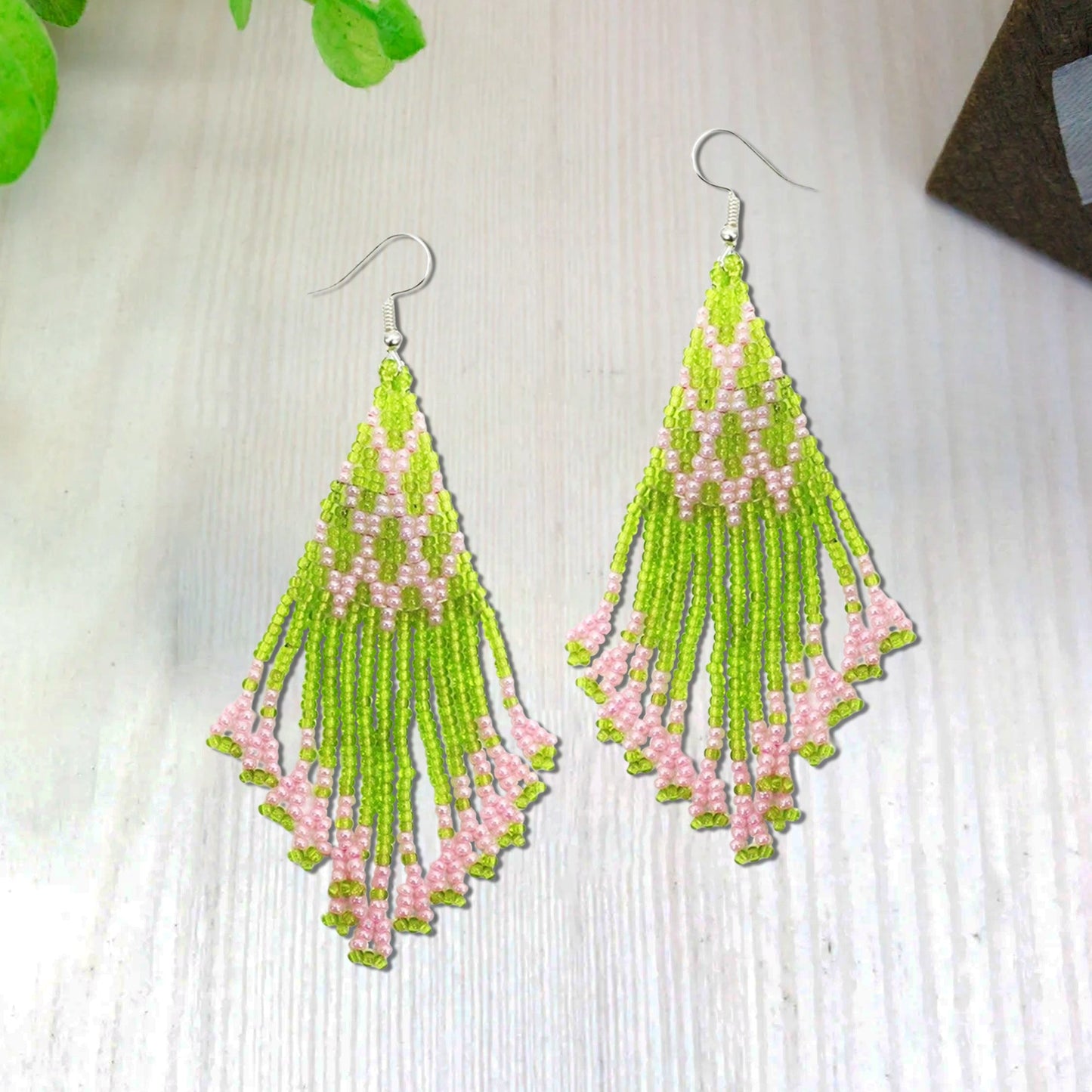 Olive Green Seed Beaded Handmade Earrings For Women