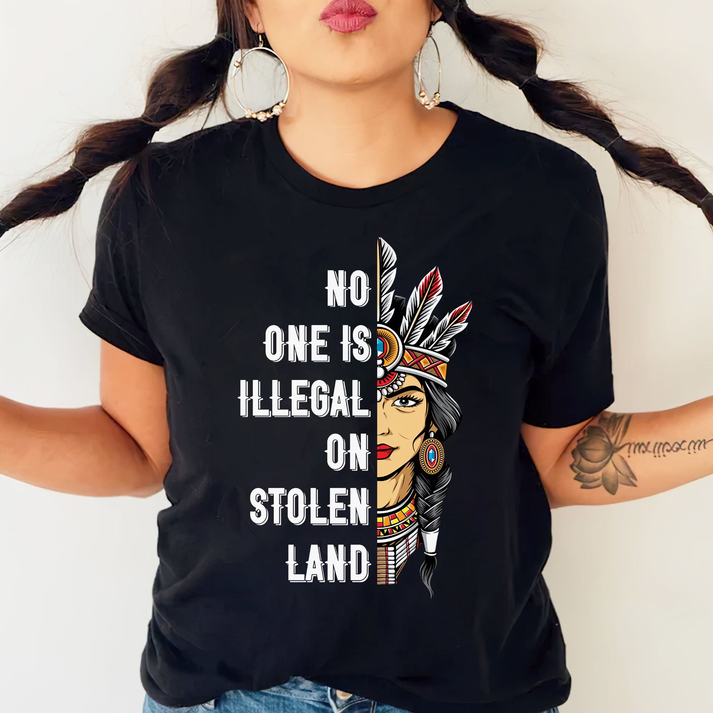 NO ONE IS ILLEGAL ON STOLEN LAND INDIGENOUS RIGHTS Unisex T-Shirt/T-Shirt V-Neck/Hoodie/Sweatshirt