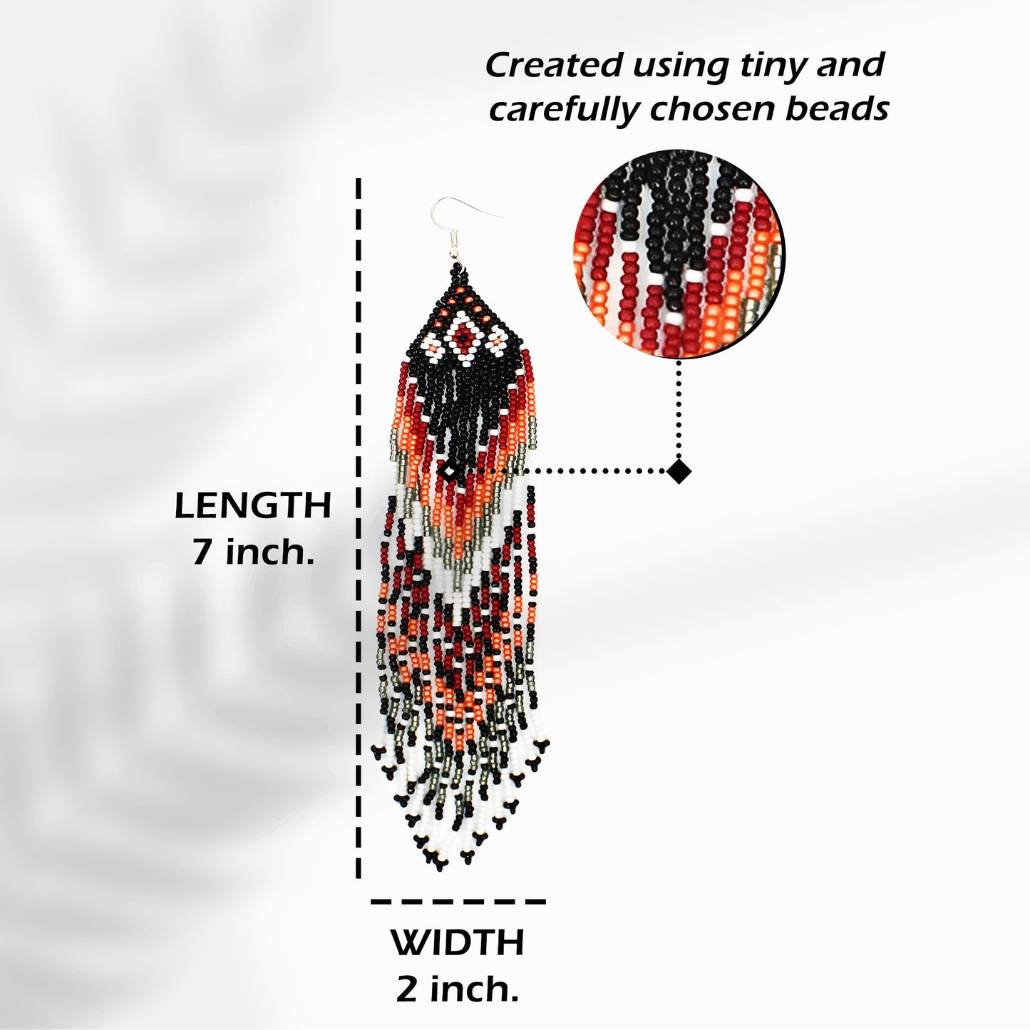 Black Red Peach Long Beaded Handmade Earrings For Women