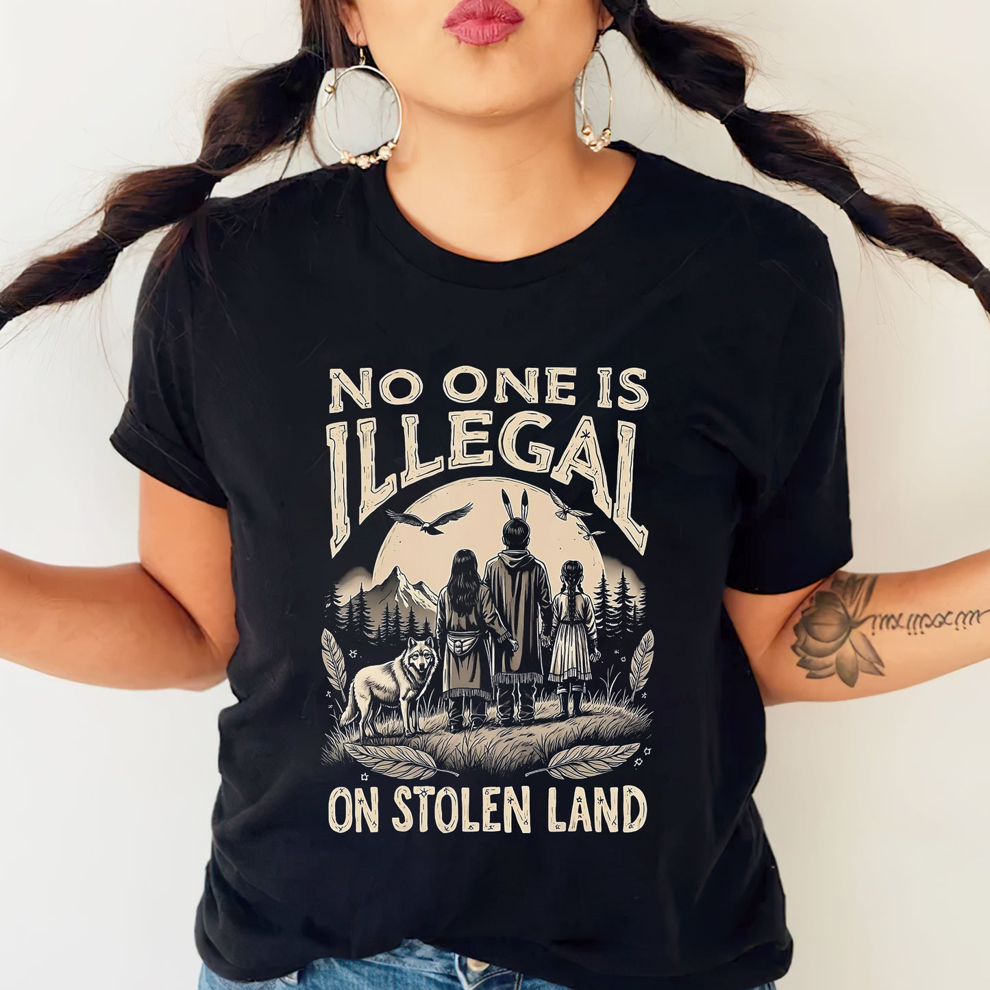 No One Is Illegal on Stolen Land Native Family Unisex T-Shirt/T-Shirt V-Neck/Hoodie/Sweatshirt