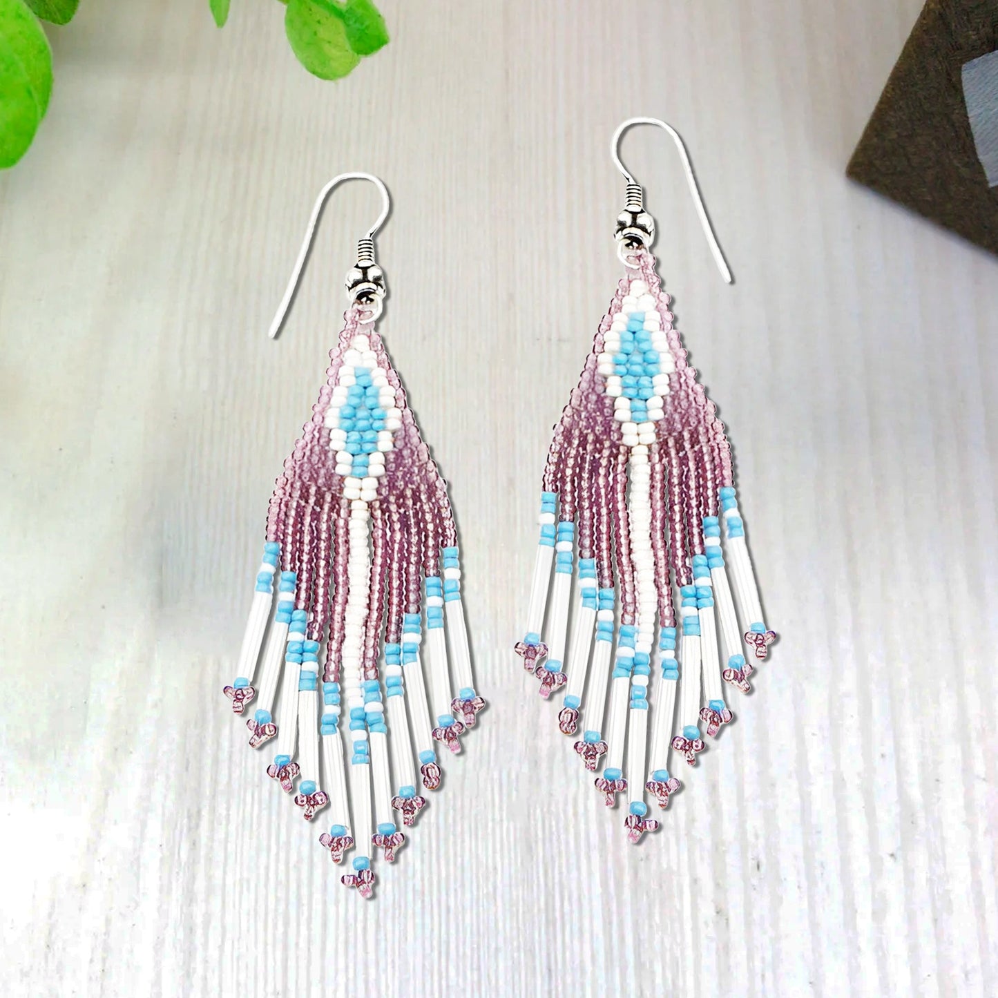 Purple Seed Beaded Handmade Earrings For Women