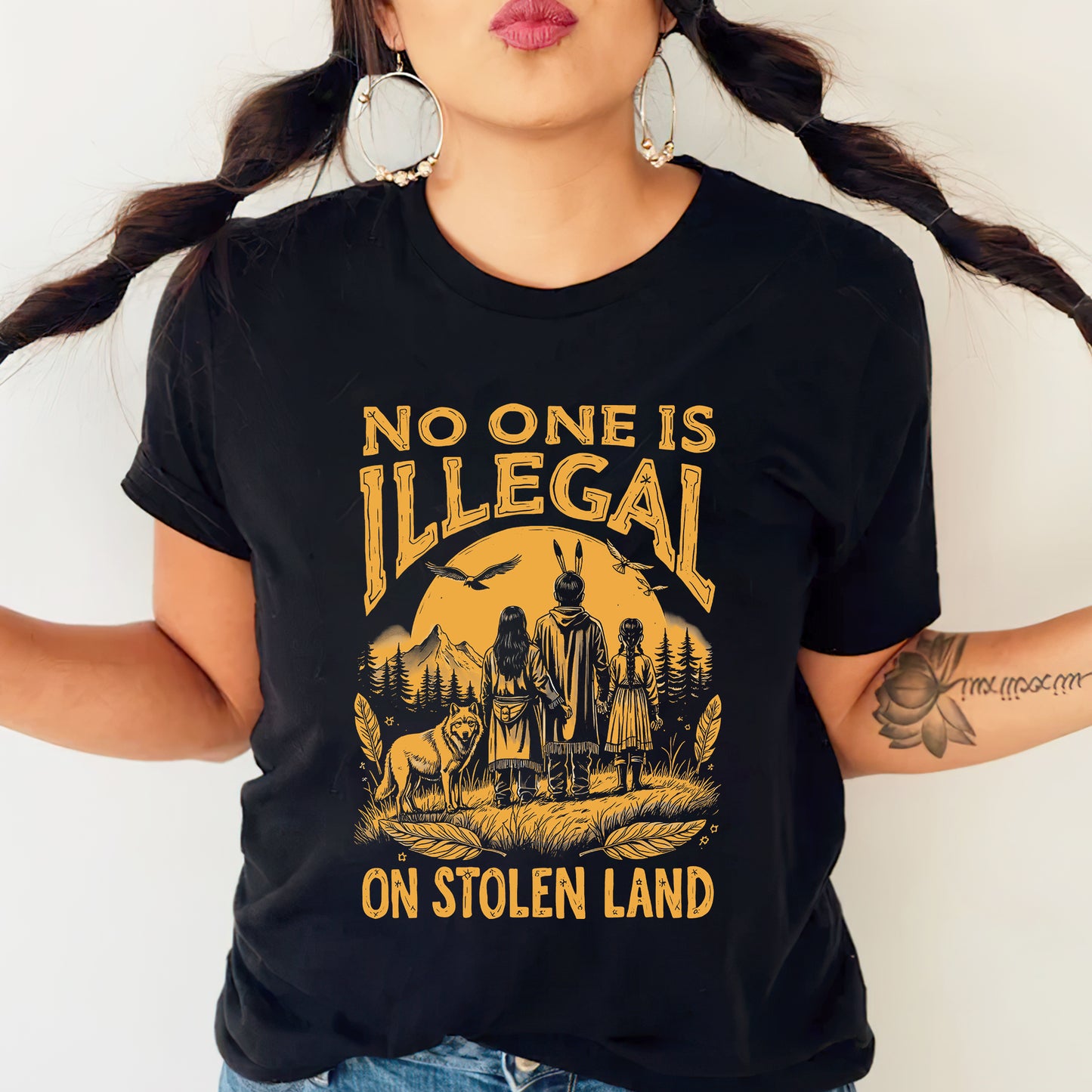 No One Is Illegal Bold Gold Graphic Unisex T-Shirt/T-Shirt V-Neck/Hoodie/Sweatshirt