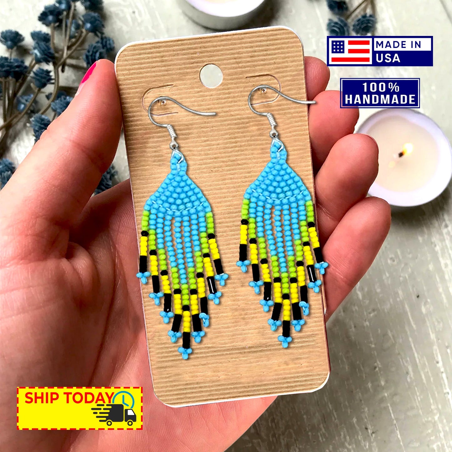 New Handmade Black Blue Turtle Long Necklace Earring Set
