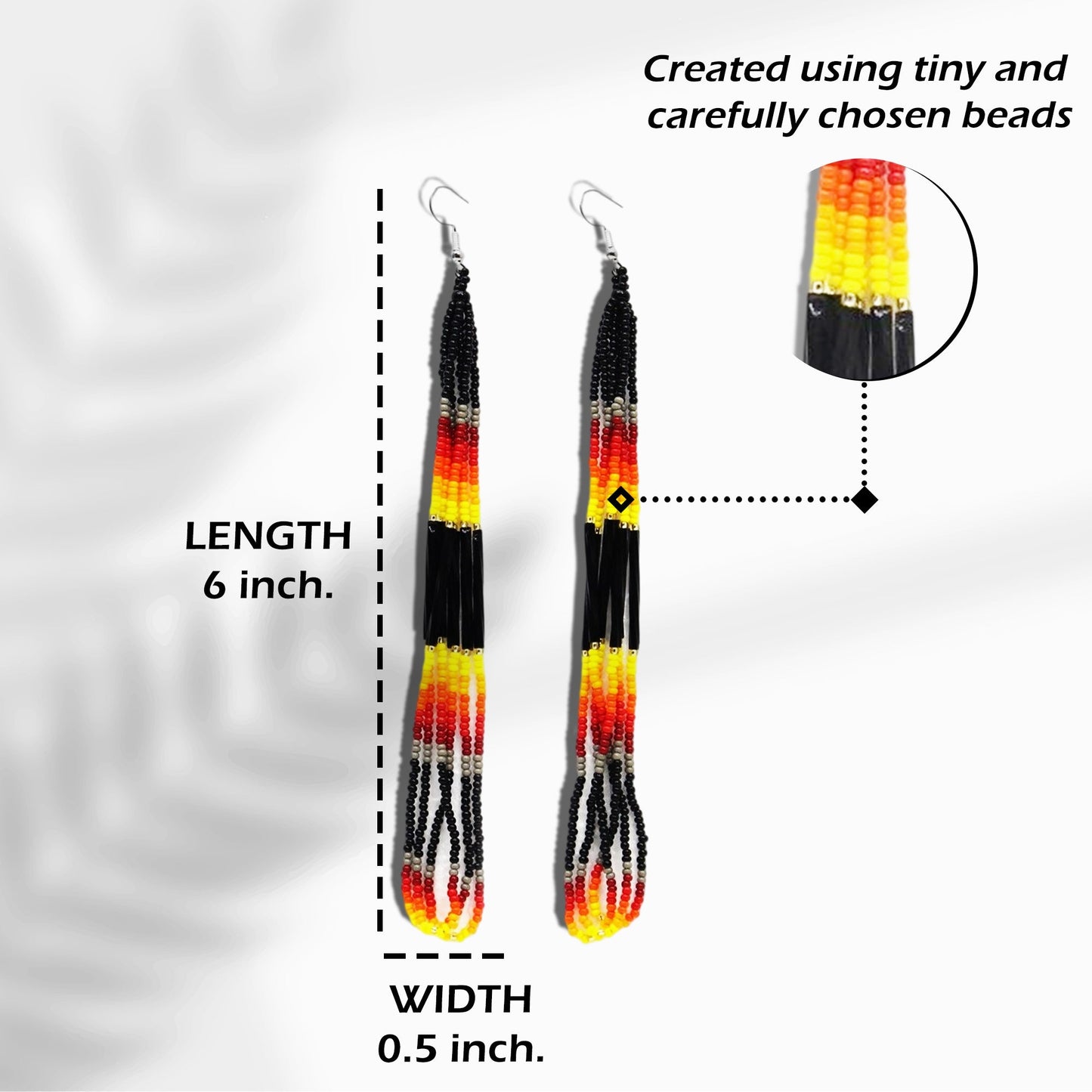 Black Fire Color Long Pattern Beaded Handmade Earrings For Women