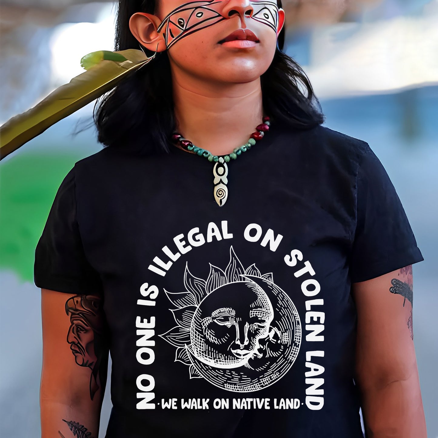 NO ONE IS ILLEGAL ON STOLEN LAND. WE WALK ON NATIVE LAND 18 - One sides - Unisex T-Shirt/T-Shirt V-Neck/Hoodie/Sweatshirt