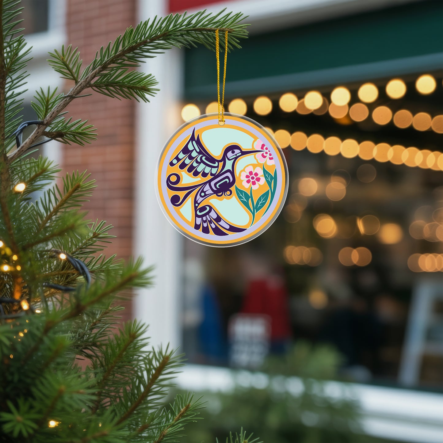 Hummingbird Spirit Acrylic Ornament, Indigenous Inspired Artwork Window Hanging Decor