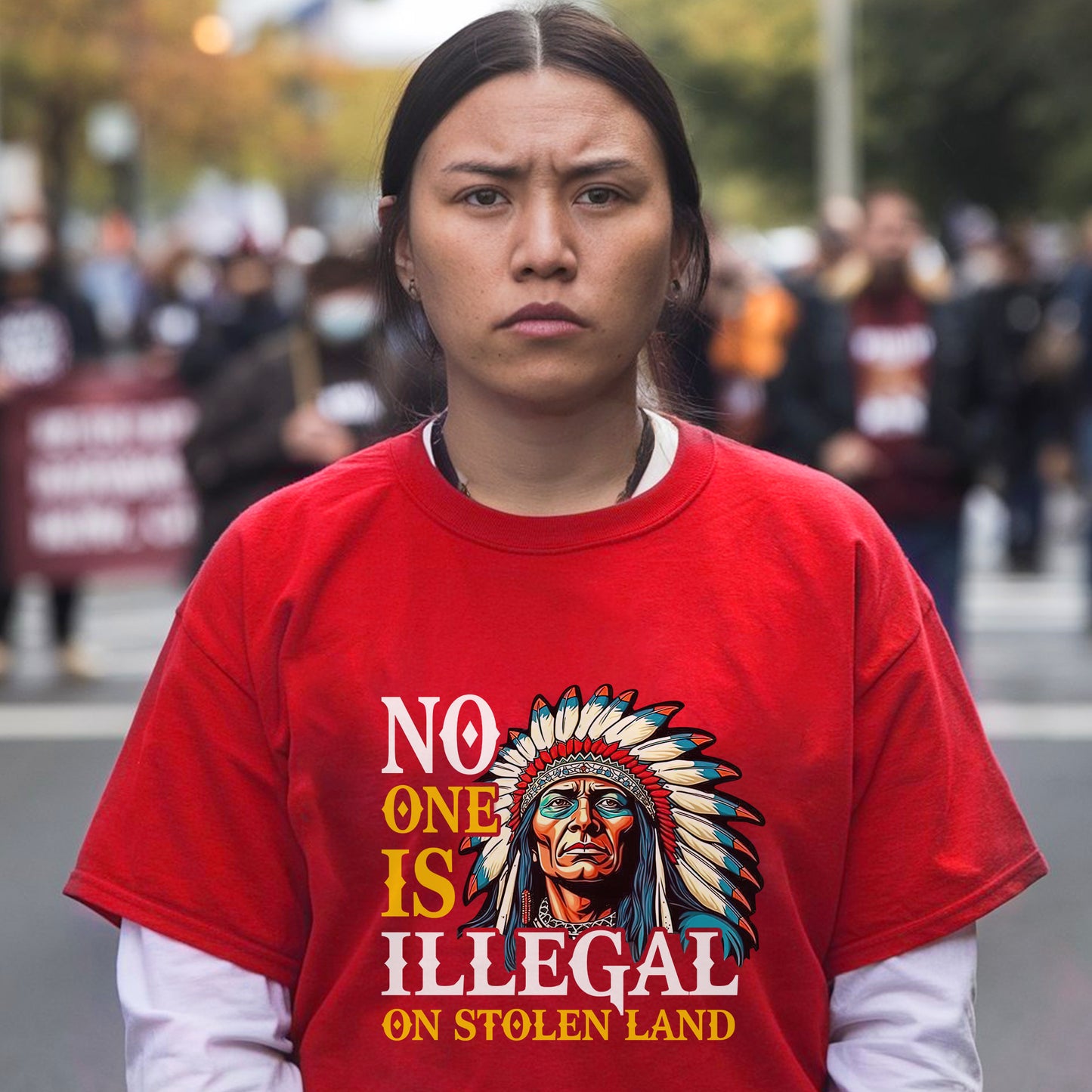 No One Is Illegal On Stolen Land. We Walk On Native Land Style 7 - One Side Unisex T-Shirt/T-Shirt V-Neck/Hoodie/Sweatshirt