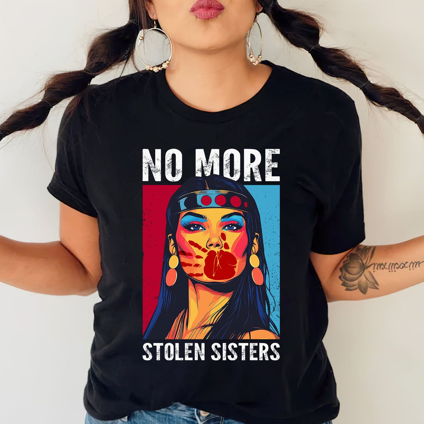 No More Stolen Sisters MMIW Graphic T-Shirt - Empowerment for Indigenous Women Unisex T-Shirt/T-Shirt V-Neck/Hoodie/Sweatshirt
