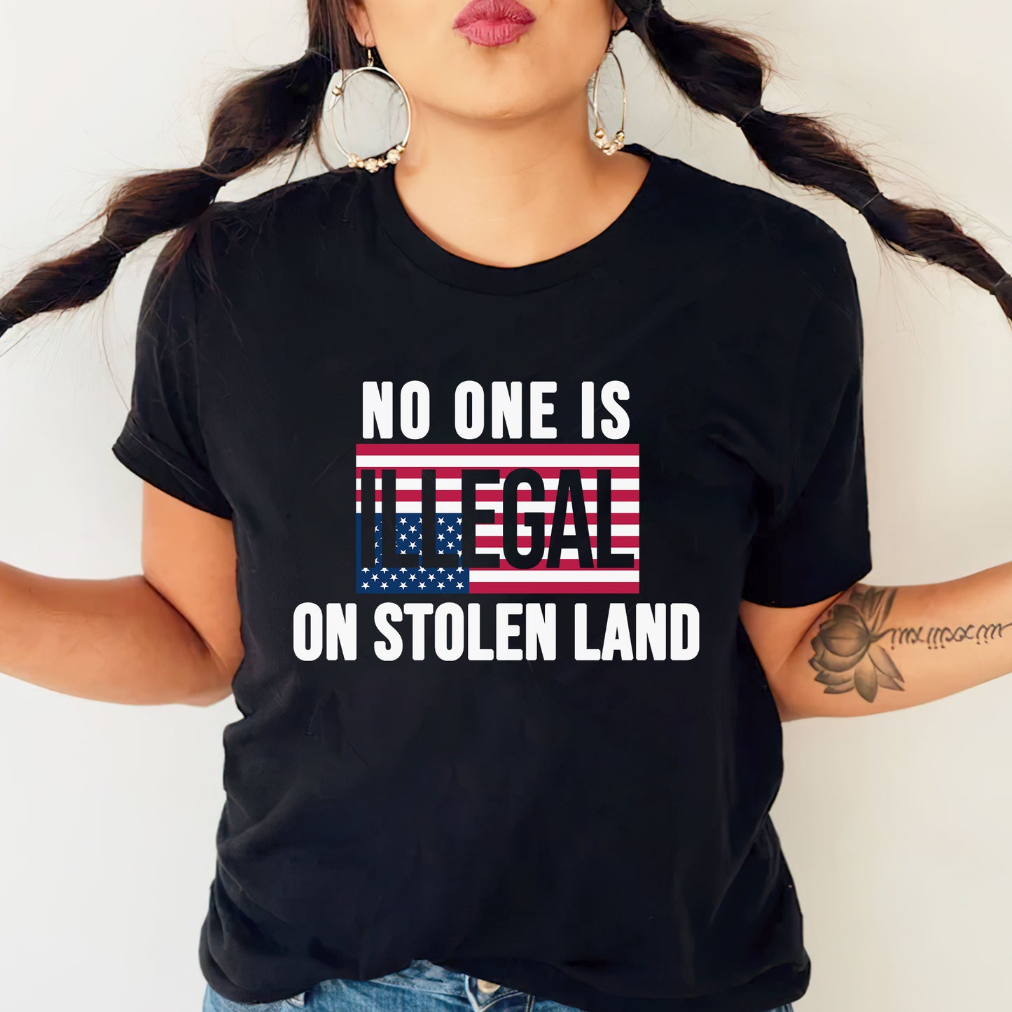No One Is Illegal On Stolen Land Bold Statement Unisex T-Shirt/T-Shirt V-Neck/Hoodie/Sweatshirt