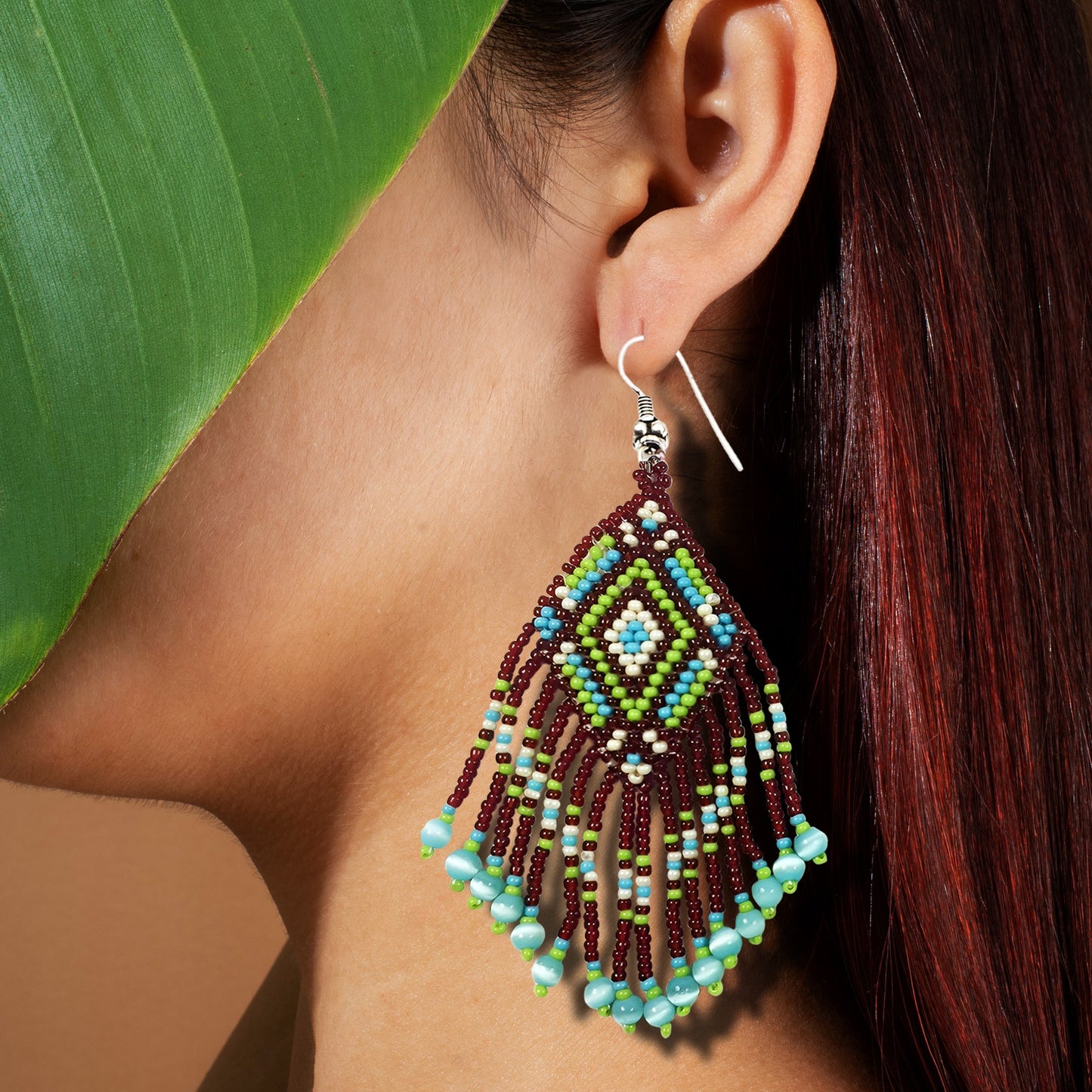 Brown Seed Bead Pattern Beaded Handmade Earrings For Women