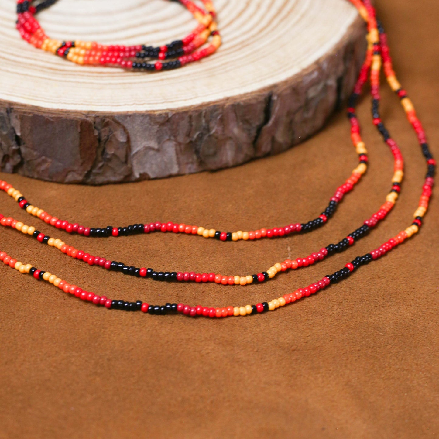Sunset Harmony Beaded Necklace and Bracelets Set – Red, Orange, Yellow, and Black Design