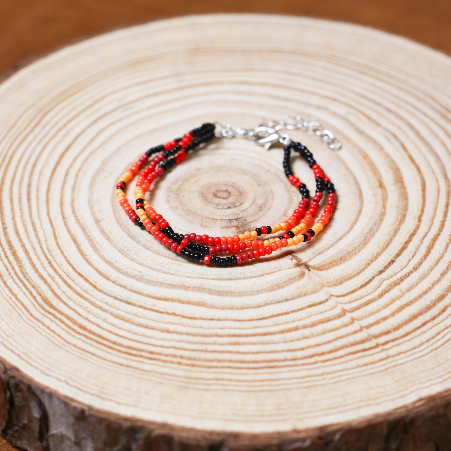 Sunset Harmony Beaded Necklace and Bracelets Set – Red, Orange, Yellow, and Black Design