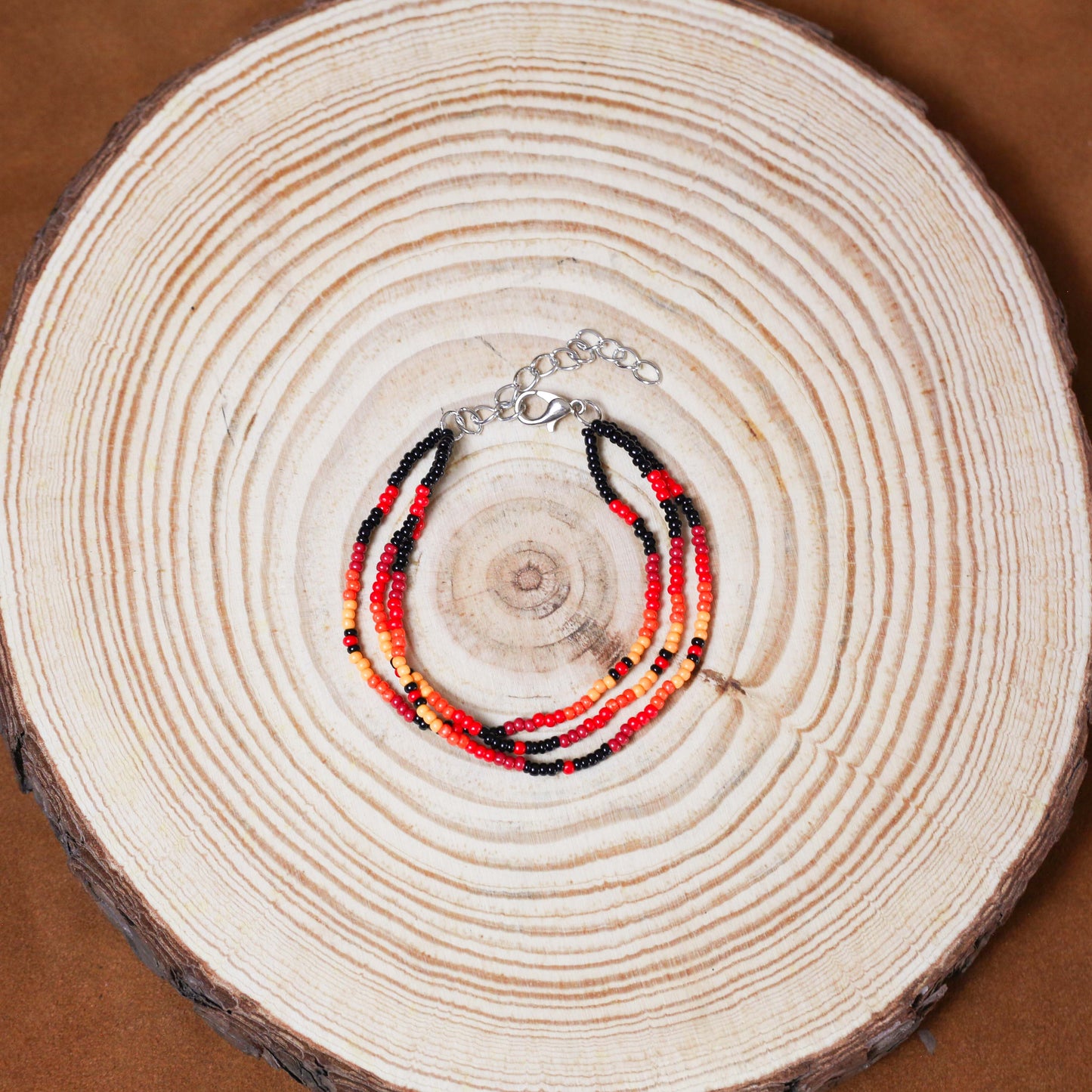Sunset Harmony Beaded Necklace and Bracelets Set – Red, Orange, Yellow, and Black Design