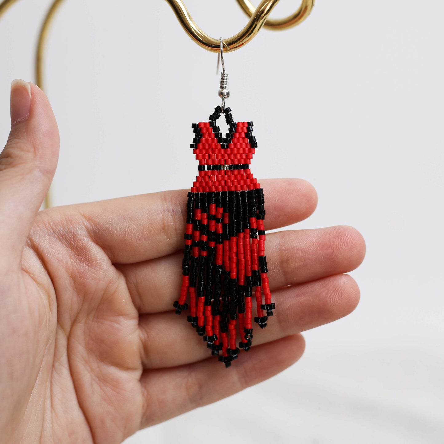 Native American Beaded Dress Earrings - Red And Black