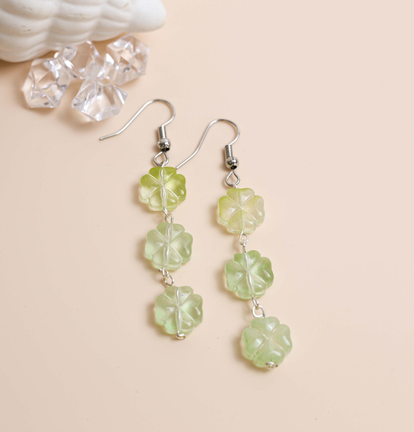 Delicate Green Floral Drop Earrings