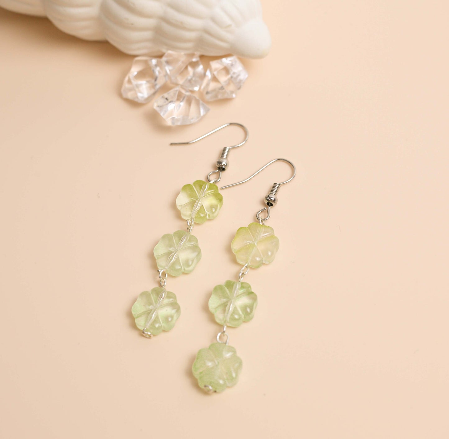 Delicate Green Floral Drop Earrings