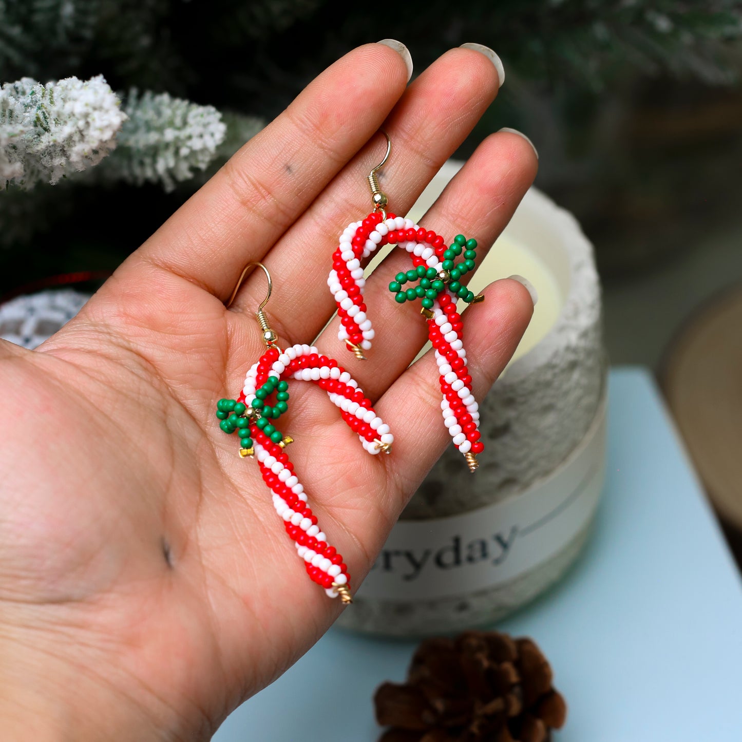 Native-Inspired Beaded Candy Cane Earrings