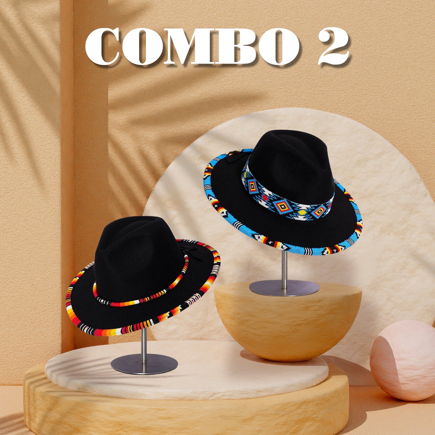 Orange Line Pattern Beaded Fedora Hatband for Men Women Beaded Brim with Native American Style