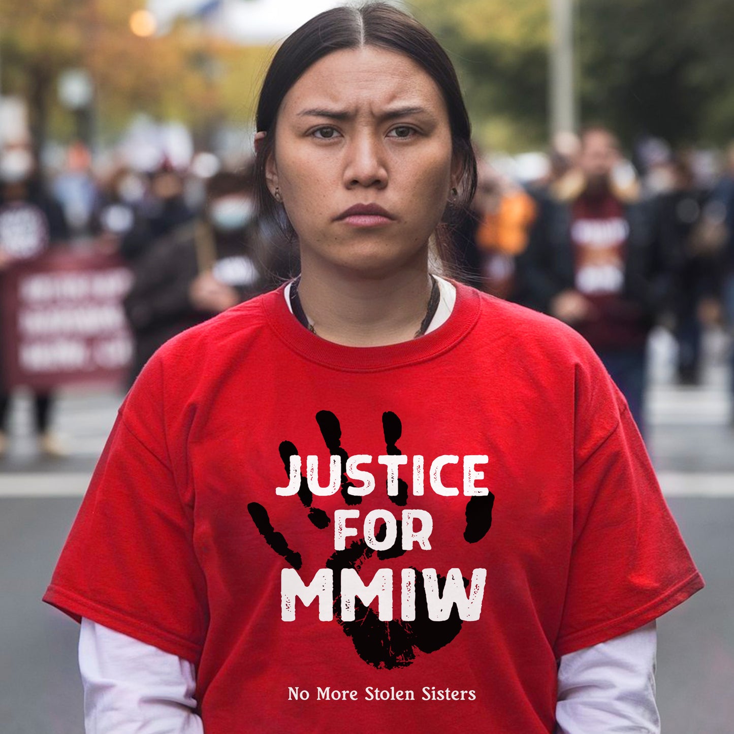 Justice for MMIW No More Stolen Sisters Red Hand Unisex T-Shirt/T-Shirt V-Neck/Hoodie/Sweatshirt