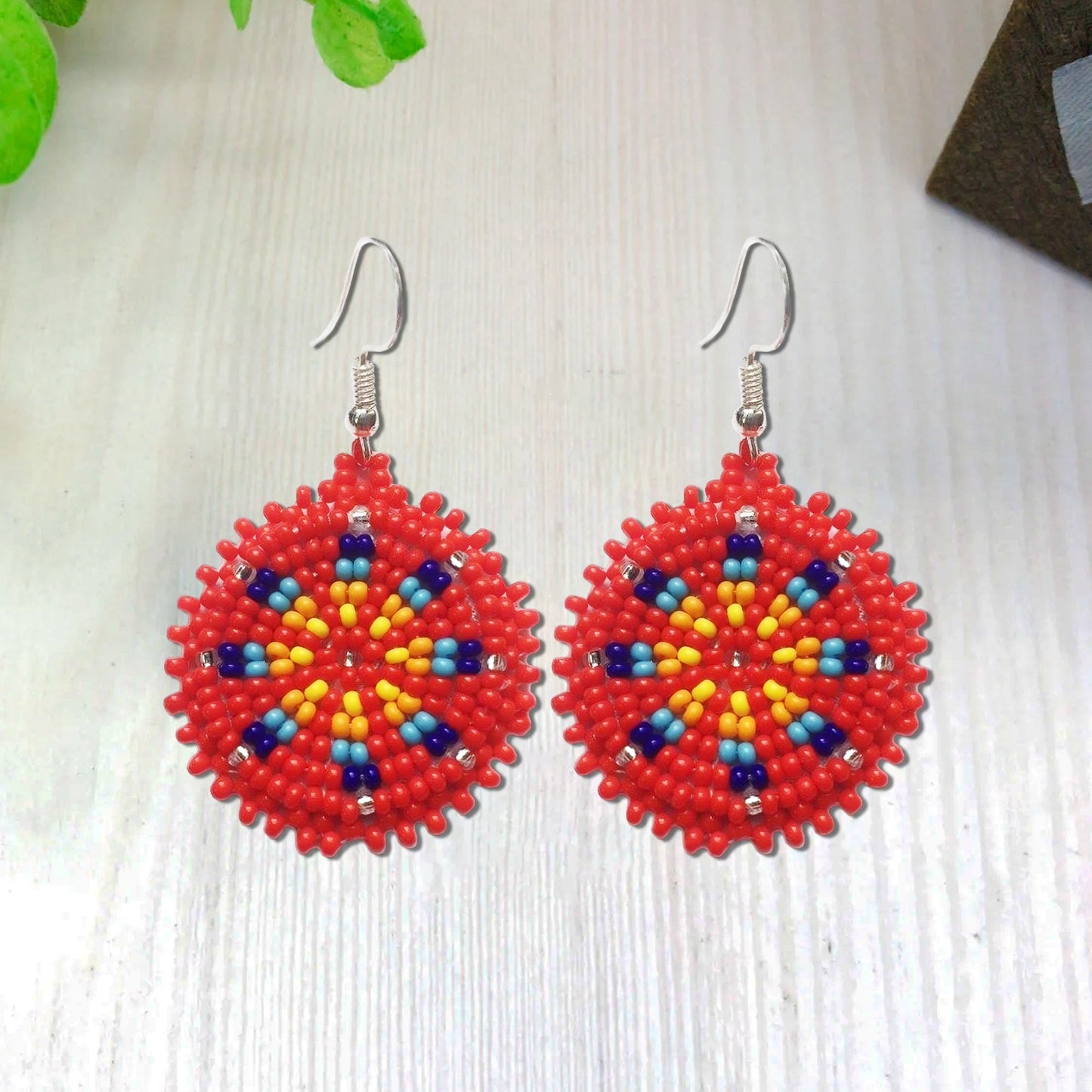 Cute Round Red Beaded Handmade Earrings For Women