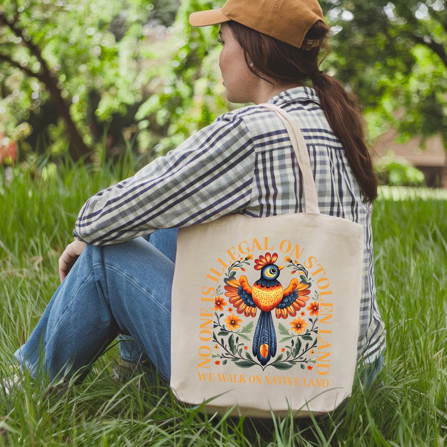 NO ONE IS ILLEGAL ON STOLEN LAND. WE WALK ON NATIVE LAND - Tote Bag