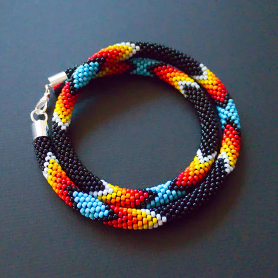 Handmade Black Dusk Pattern Beaded Necklace Native American Style