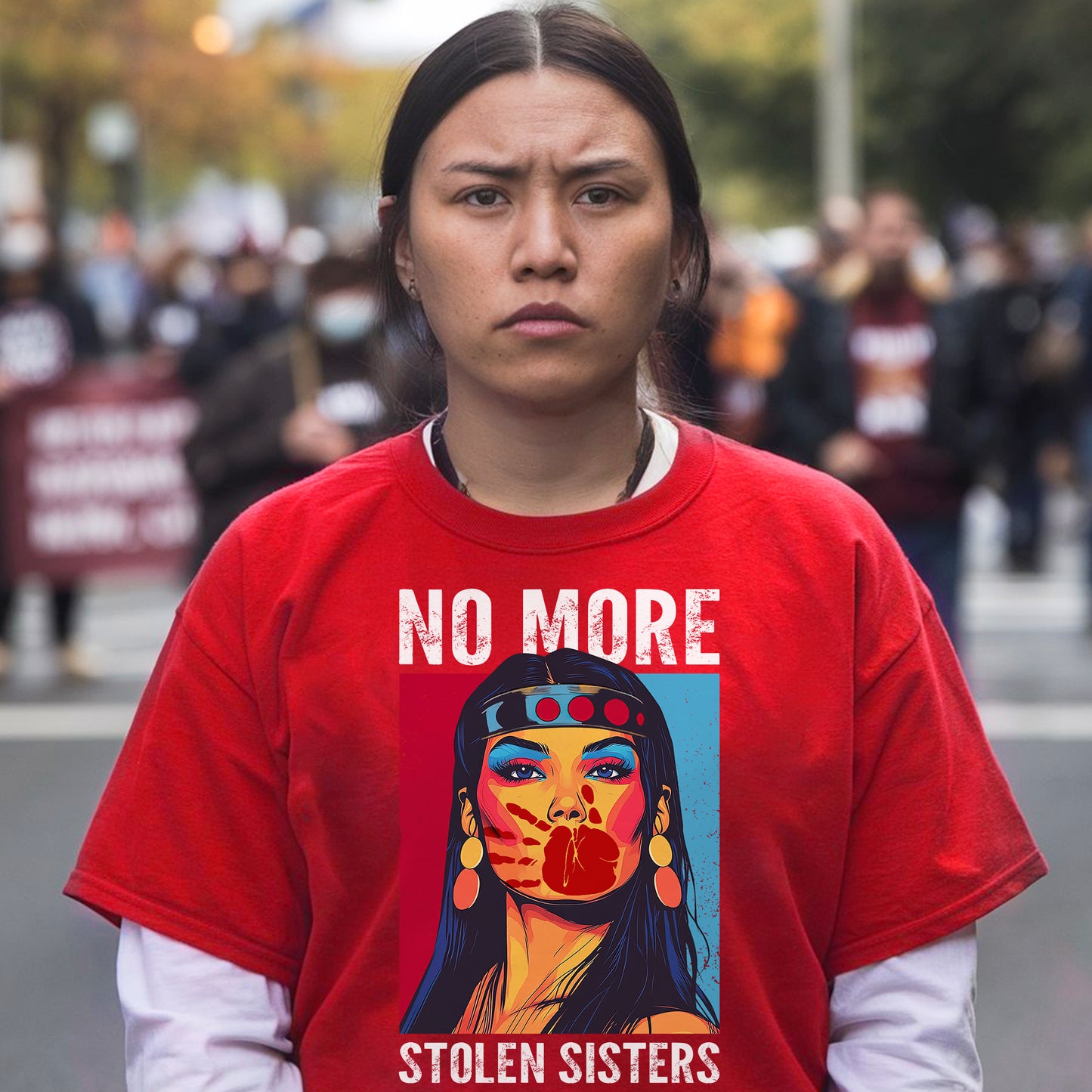 No More Stolen Sisters MMIW Graphic T-Shirt - Empowerment for Indigenous Women Unisex T-Shirt/T-Shirt V-Neck/Hoodie/Sweatshirt