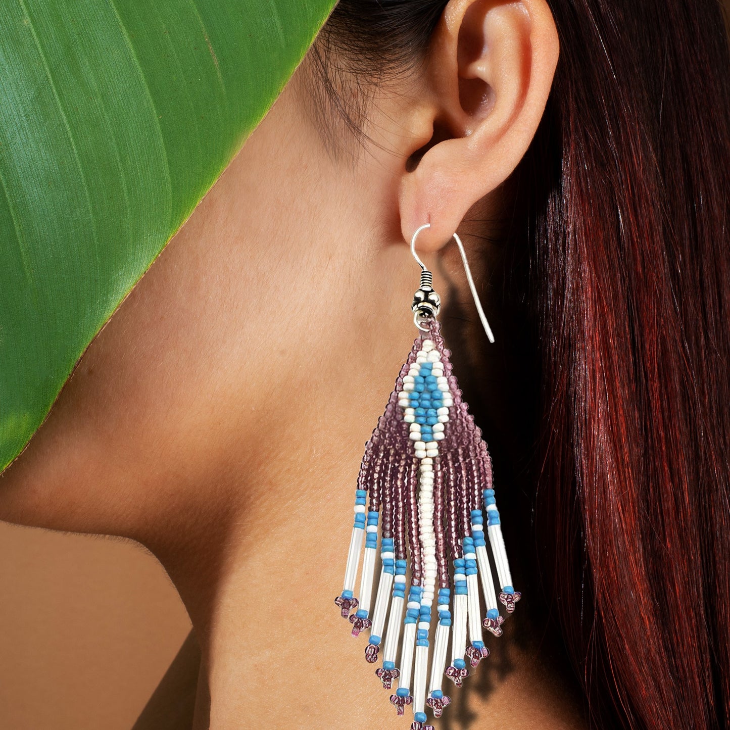 Purple Seed Beaded Handmade Earrings For Women