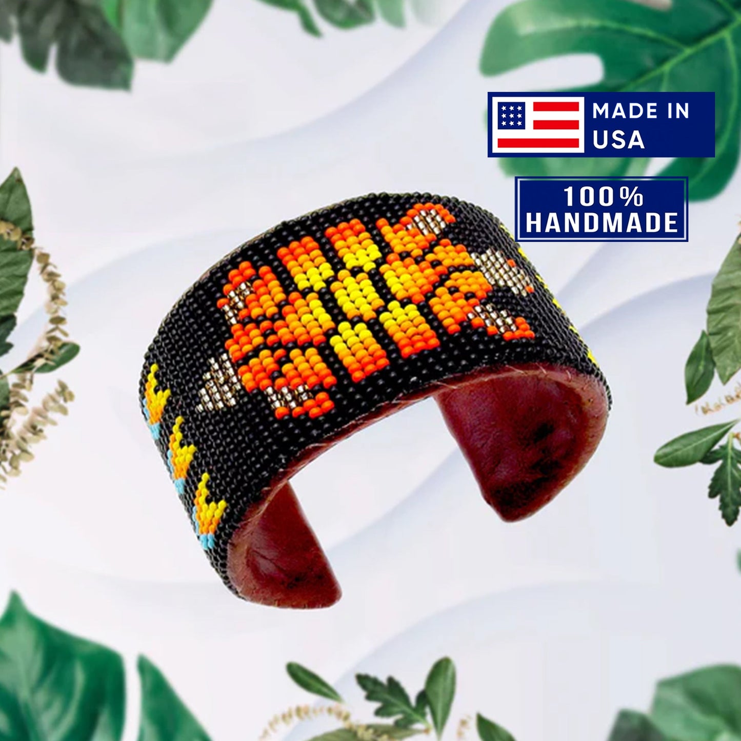 SALE 50% OFF - Black Fire Turtle Hard Cuff Wide Beaded Handmade Bracelet