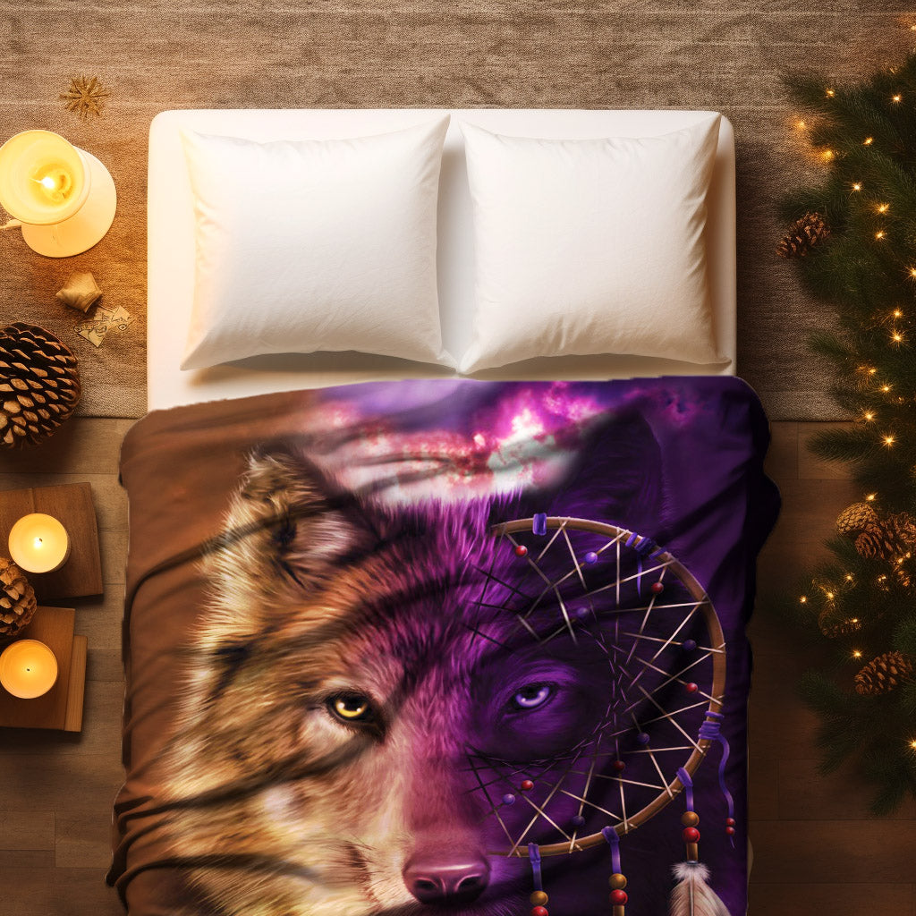 Native American Style Wolf Native Soft And Warm Fleece Blanket